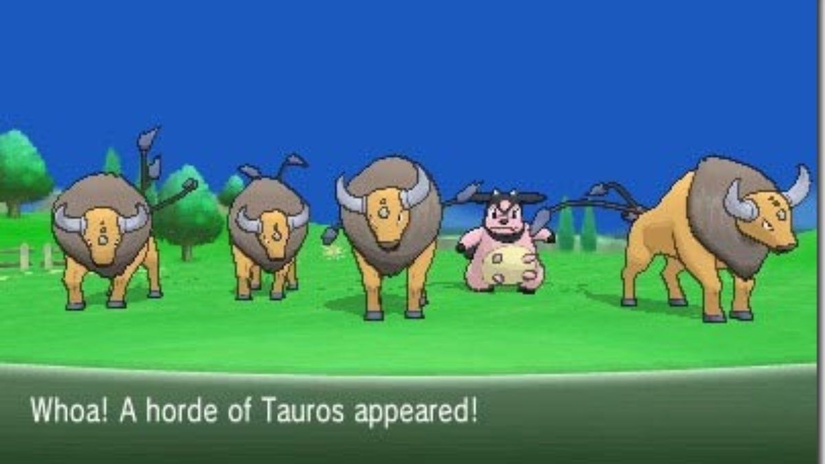 A Horde Encounter with four Tauros and a Miltank.
