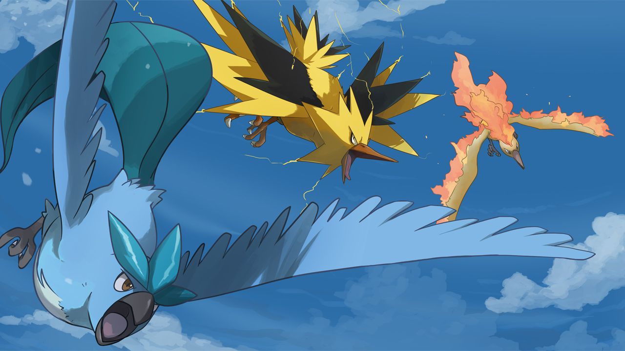 Articuno, Zapdos, and Moltres in their original Kantonian forms.