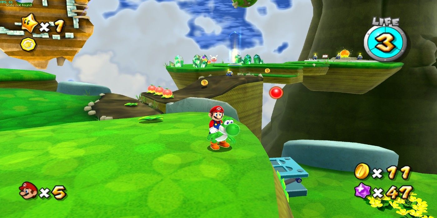 Super Mario Galaxy 2 environment with Mario on Yoshi