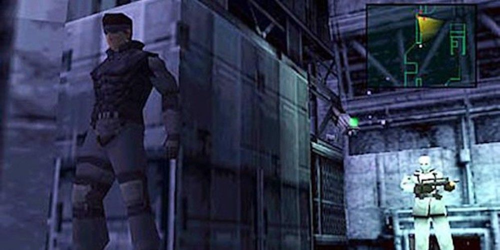 Metal Gear Solid snake clinging to a wall