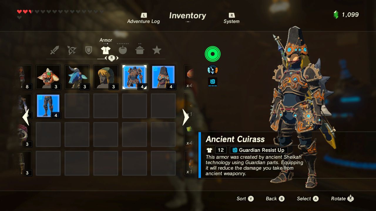 Link wearing the Ancient Guardian armor set in BOTW.