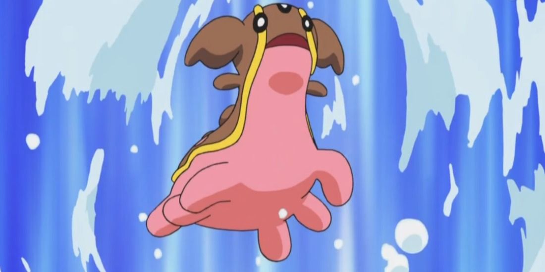 A Gastrodon absorbing water through Storm Drain in the Pokémon anime