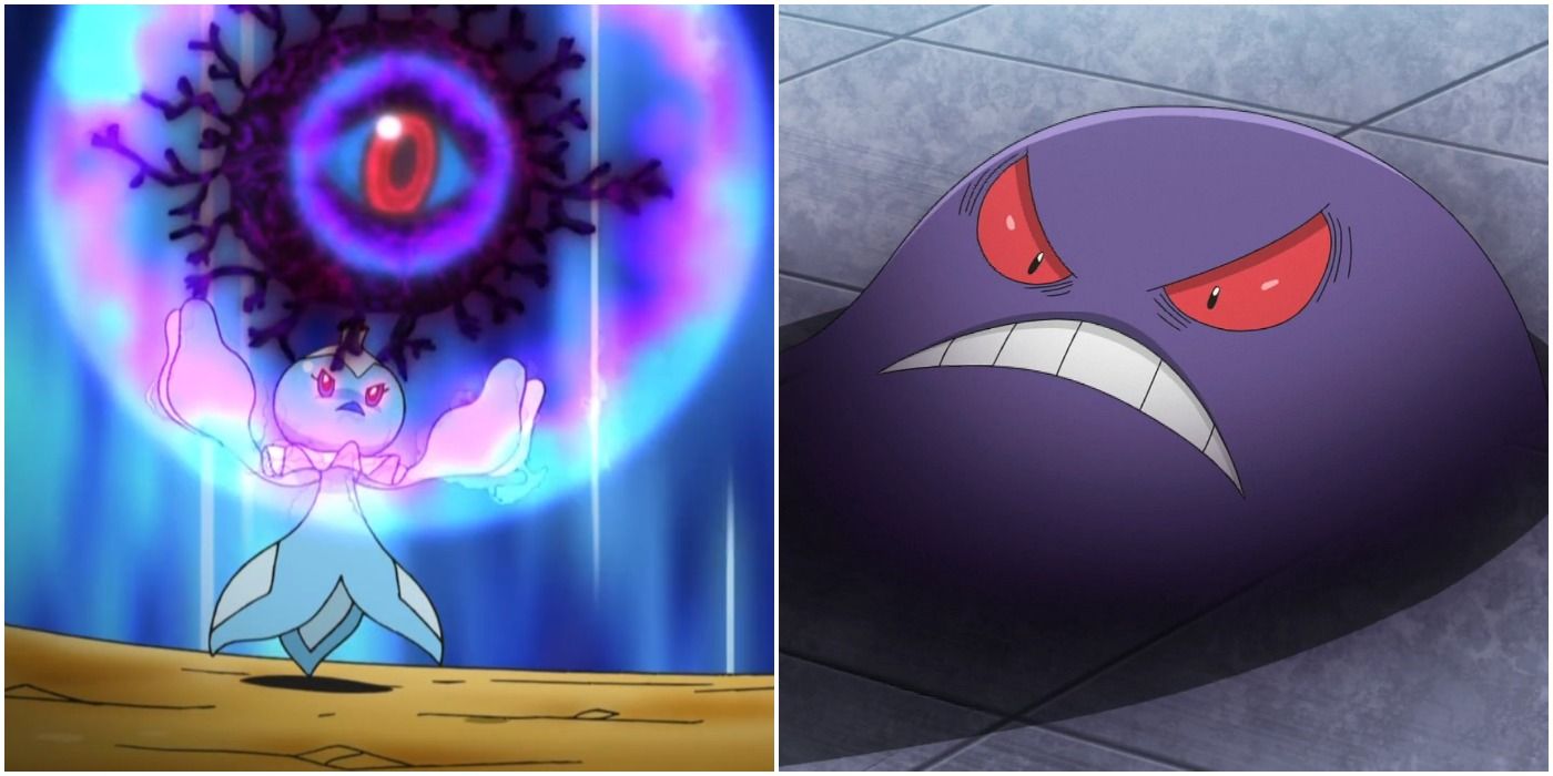 Frillish uses the move Hex against a nervous Gengar hiding in the ground