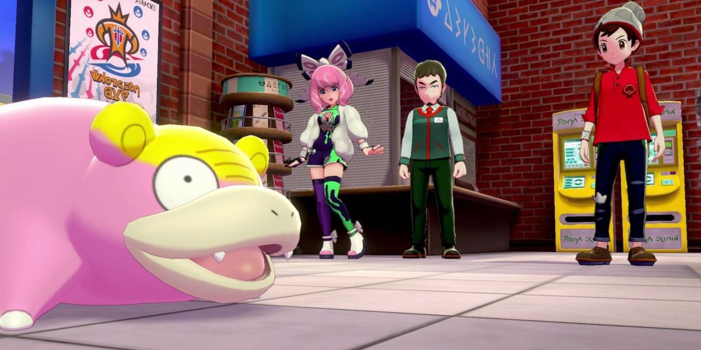 Trainer encountering Galarian Slowpoke in Pokémon Sword & Shield's Isle of Armor