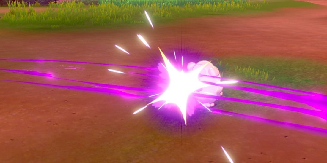 A Swirlix is violently hit with the move Poison Tail in Pokémon Sword & Shield