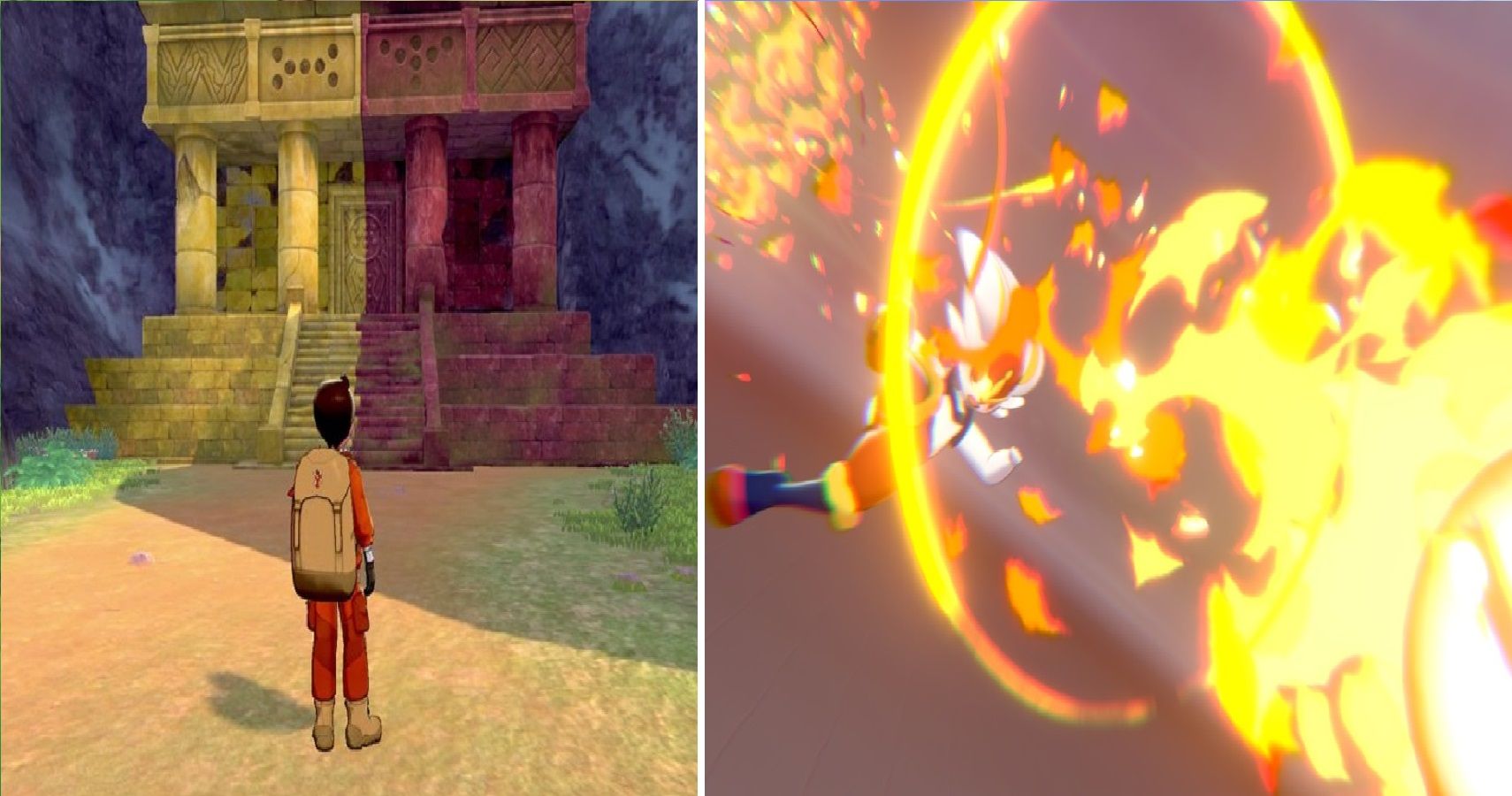 An image from Pokémon Sword & Shield's Crown Tundra and Cinderace using Pyro Ball