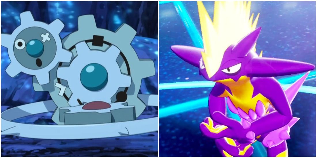 Klinklang and Toxtricity, two Pokémon with the Plus and Minus abilities