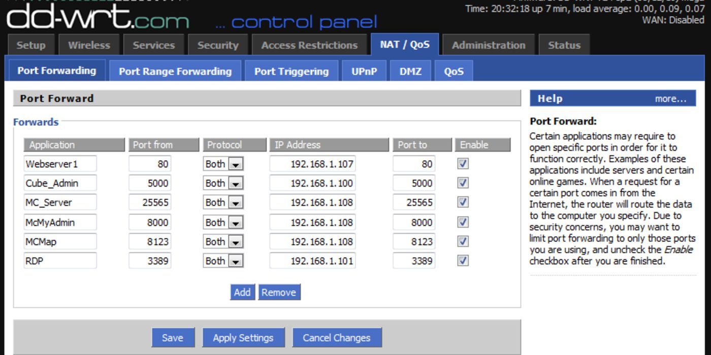 Router Port Forwarding Page