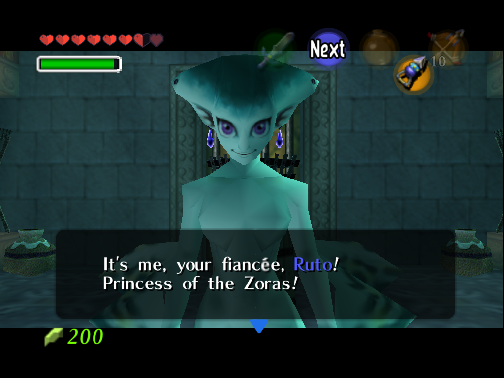 Ruto, princess of the Zoras, in her adult form in Ocarina of Time.