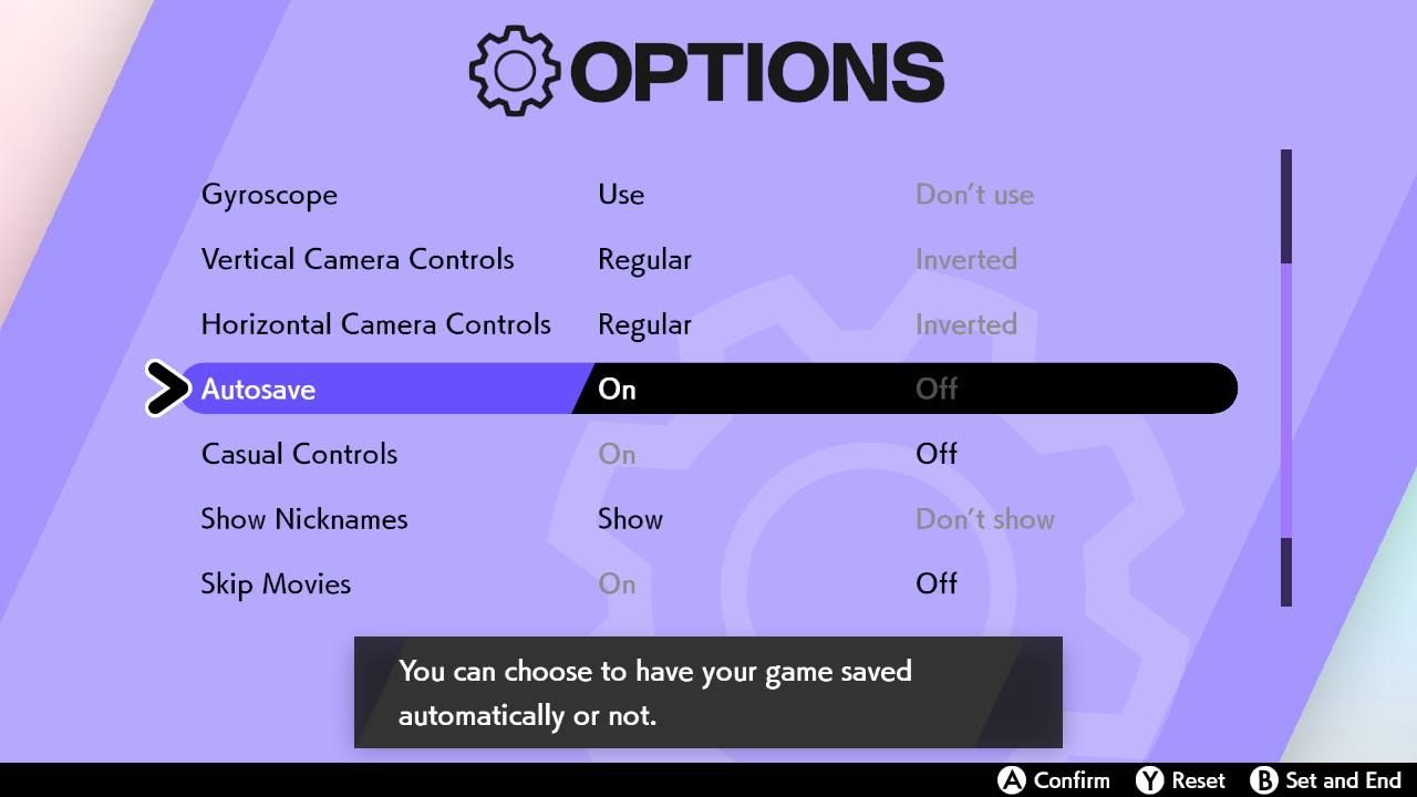 The Sword & Shield settings menu, with a notable lack of EXP Share toggle.