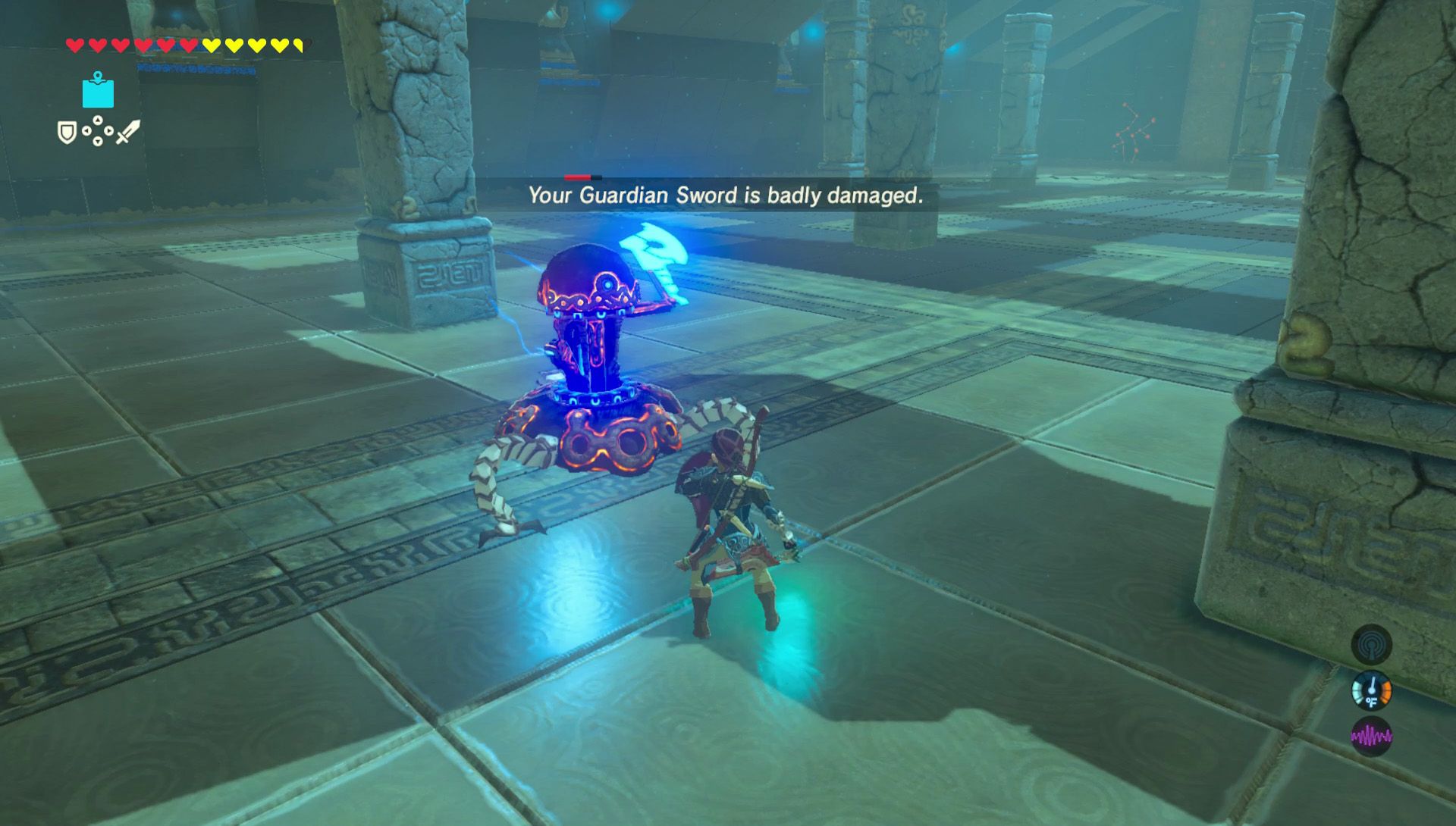 A notification that Link's weapon is going to break soon.