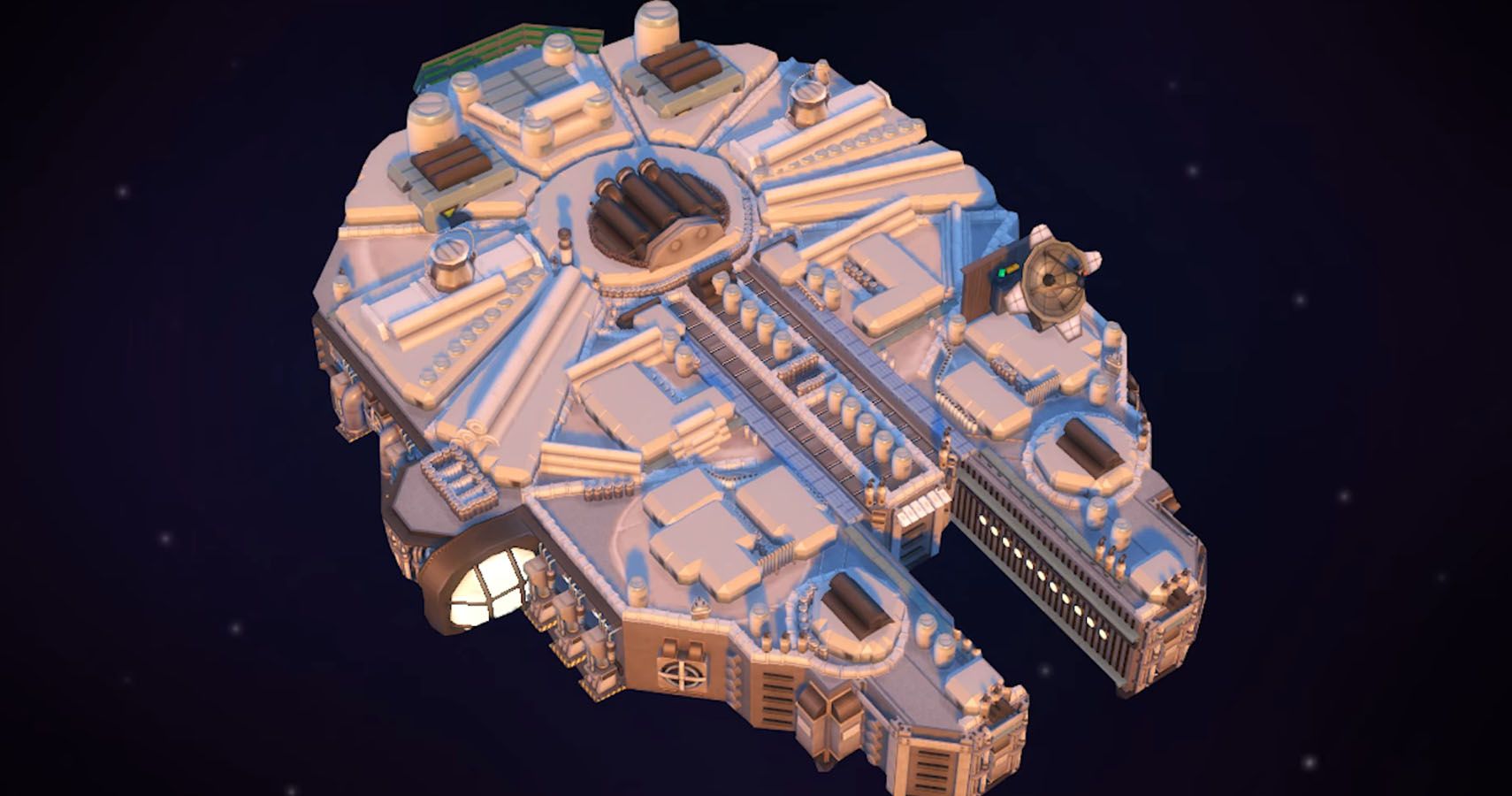 The millenium falcon constructed in Sims 4.
