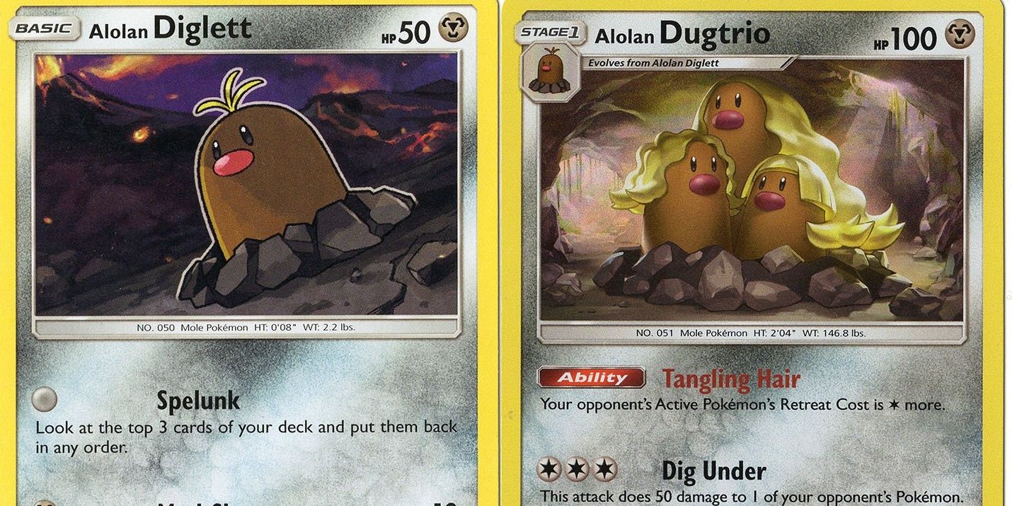 Alolan Diglet next to an Alolan Dugtrio