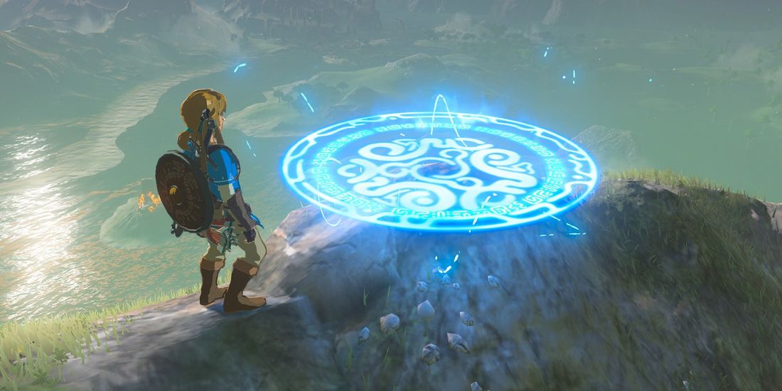 Link in front of the teleport medallion in Breath of the Wild