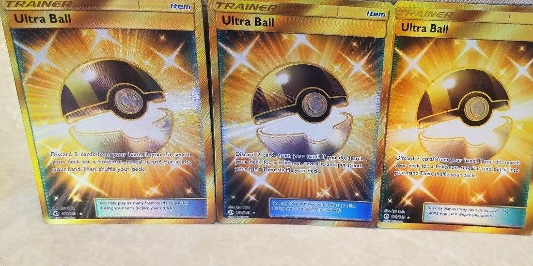Three rare Ultra Balls next to each other