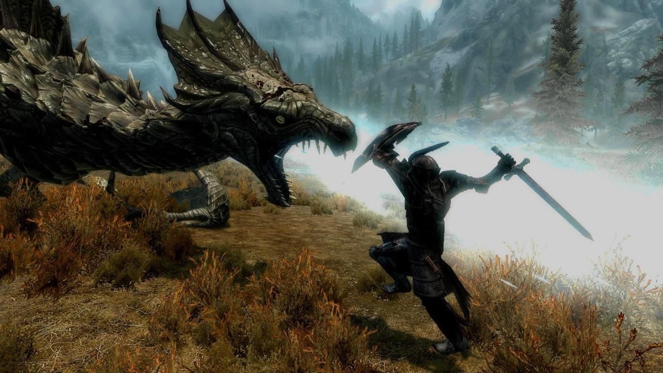 skyrim dragon fight