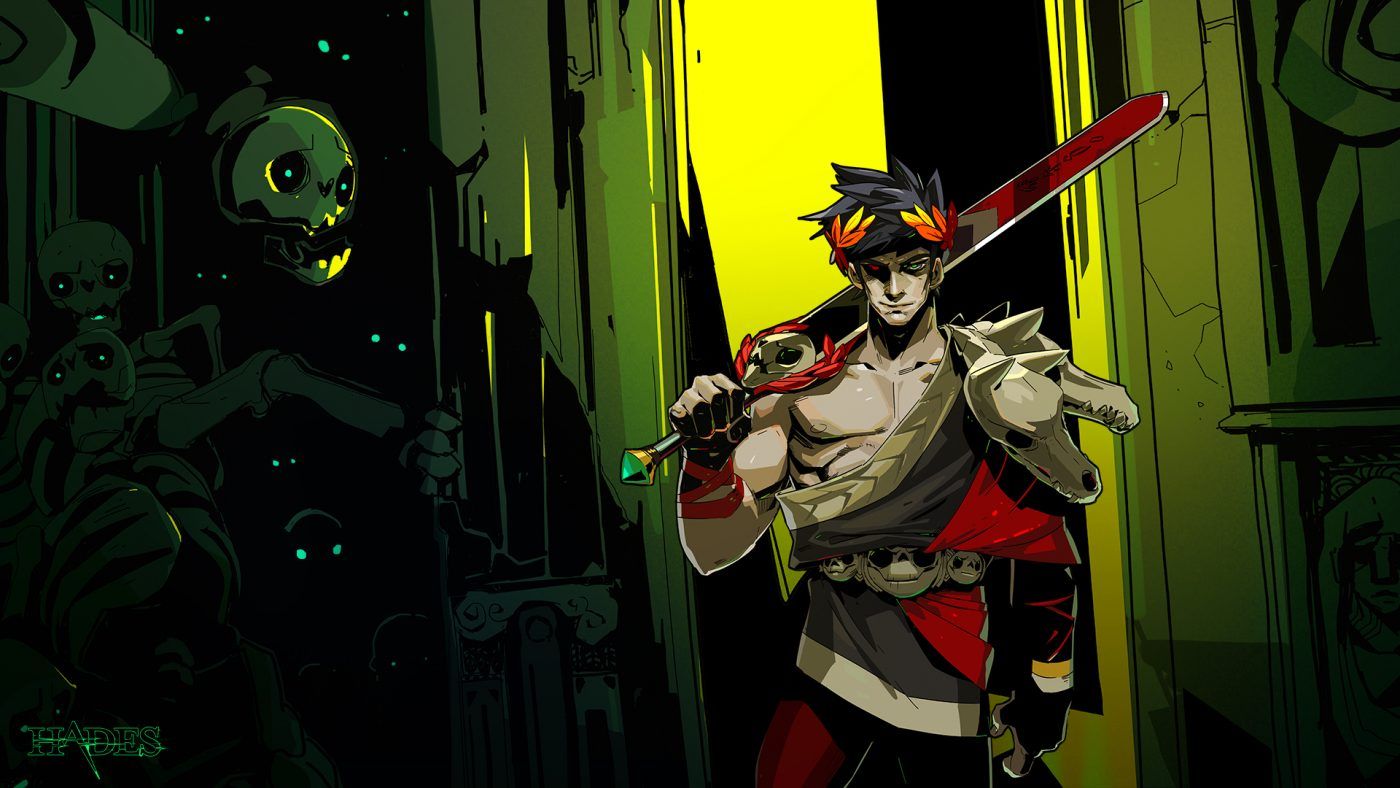 some art depicting zagreus next to some skeletons