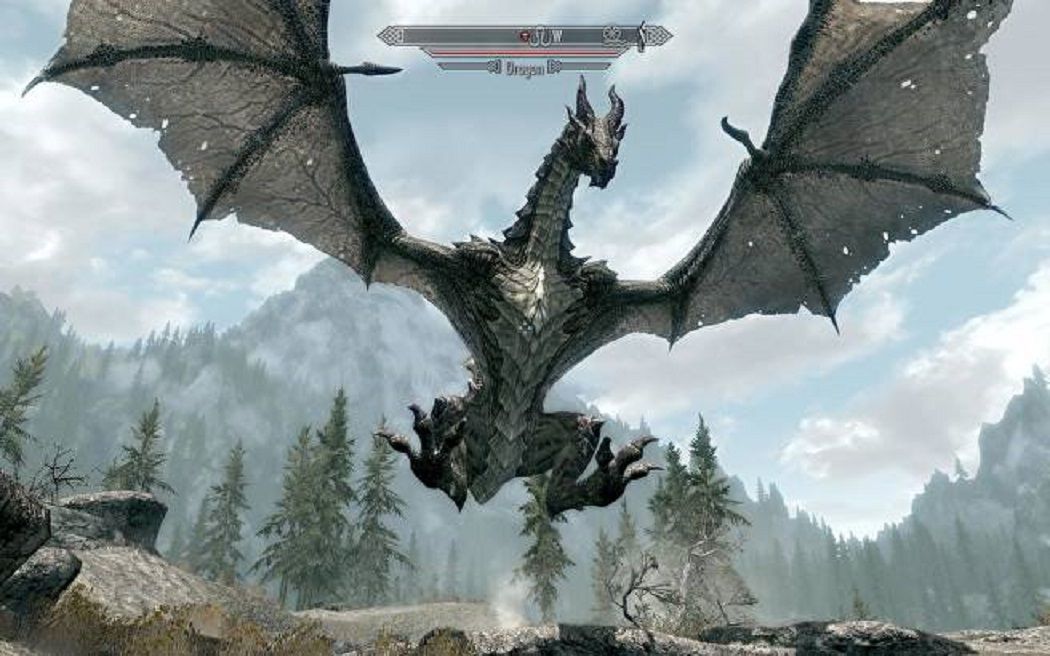 Helgen under attack in the Skyrim intro