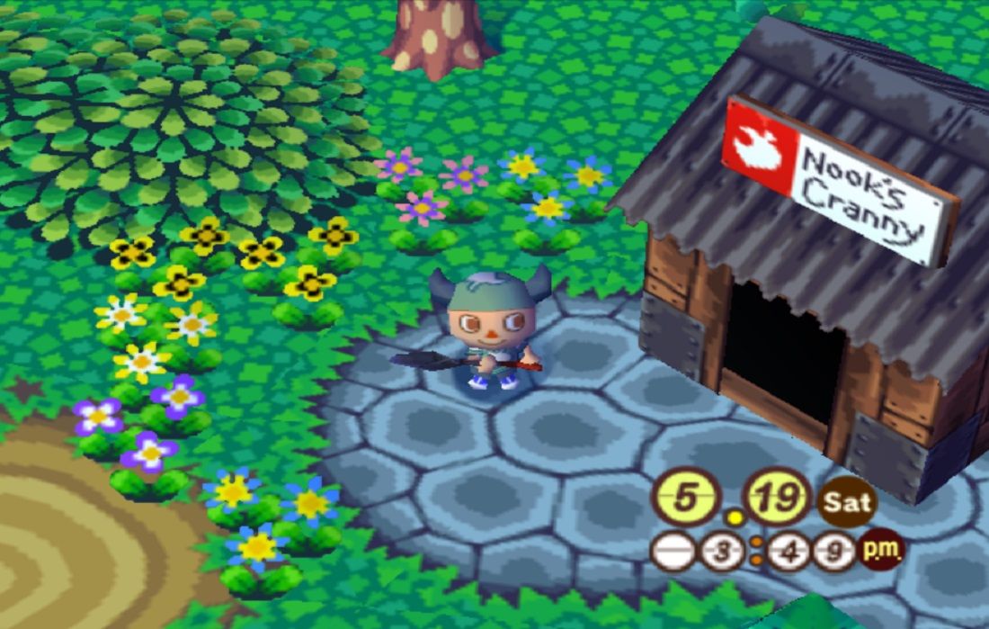 The player outside Nook's Cranny in Animal Crossing