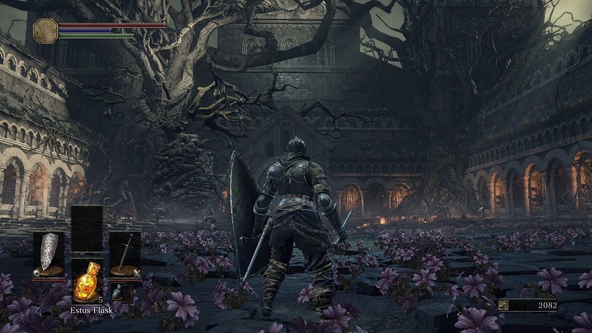 The Curse-Rotted Greatwood's battle arena in Dark Souls 3