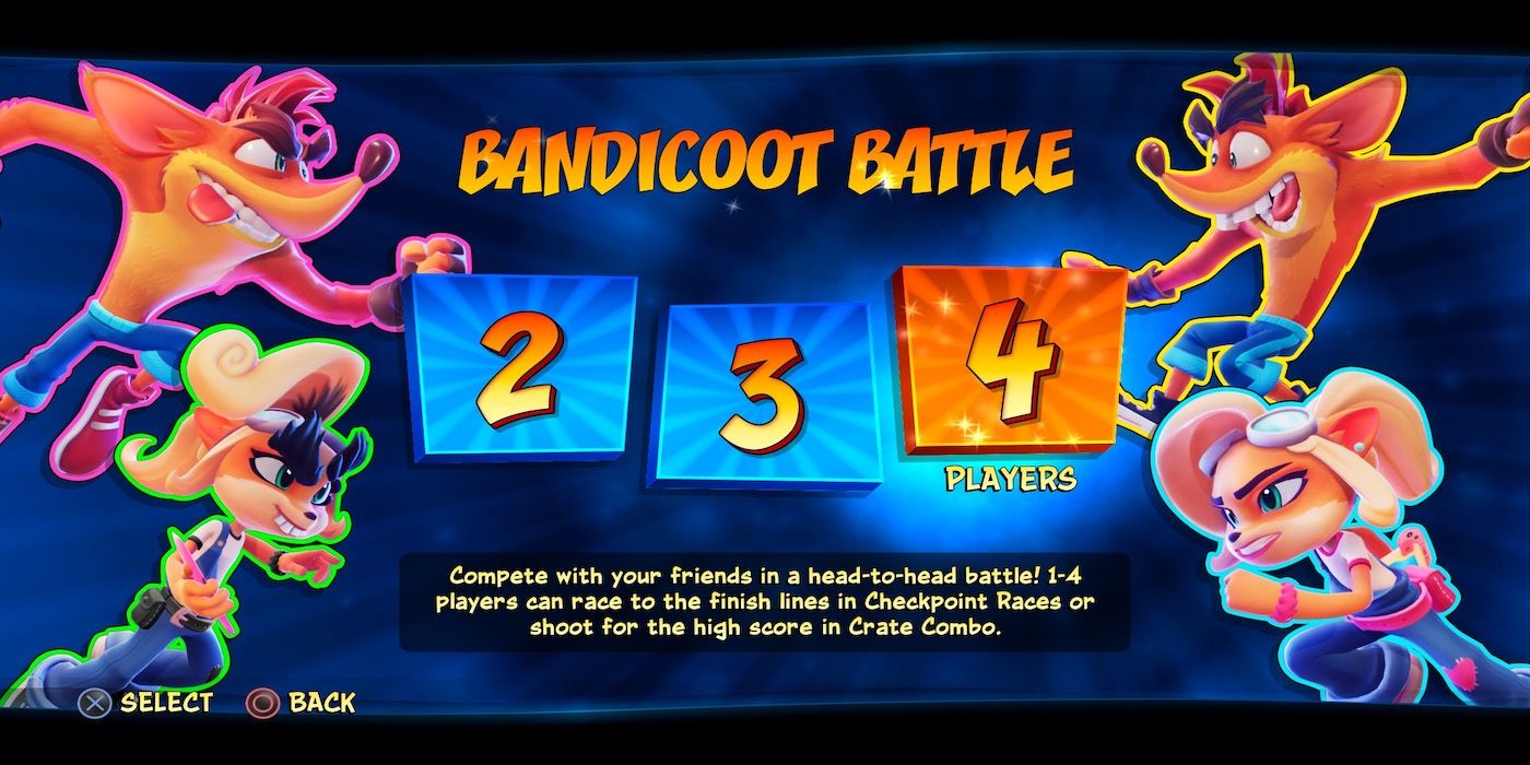 A menu screenshot from Crash Bandicoot 4.