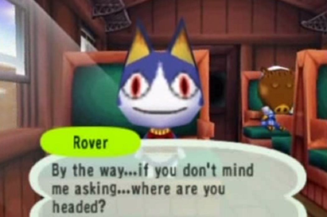 Rover asking the player questions in the Animal Crossing intro
