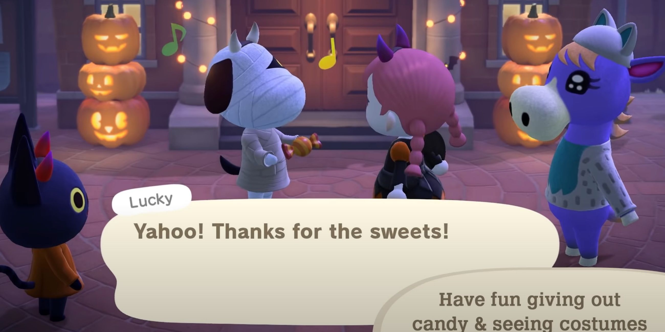 Trick-pr-treating the villagers in Animal Crossing New Horizons
