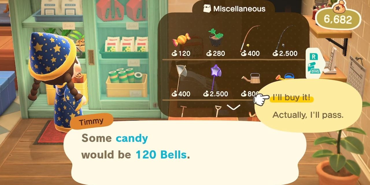 Animal Crossing purchasing candy for Halloween