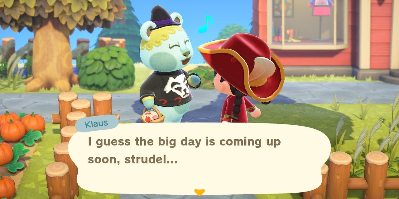 Animal Crossing gifting Klaus a Mage's hat