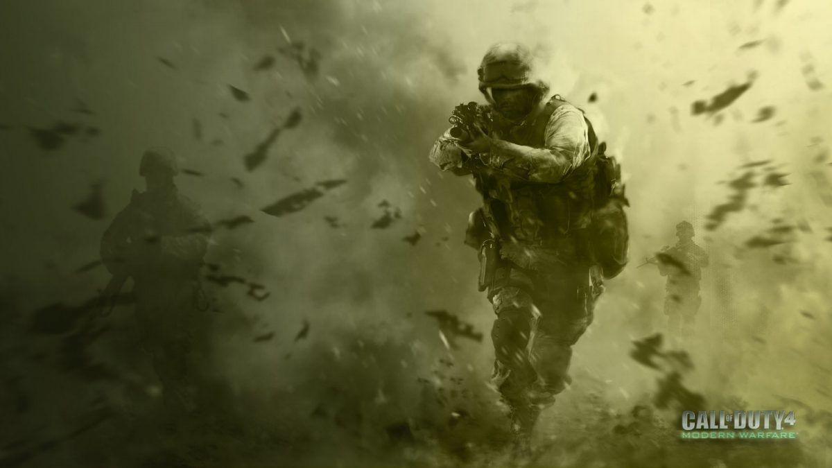 Call of Duty 4 Modern Warfare Cover Art Soldier Running Through Explosion