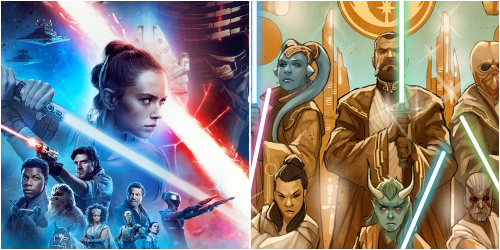 Poster for The Rise of Skywalker and promo art for The High Republic