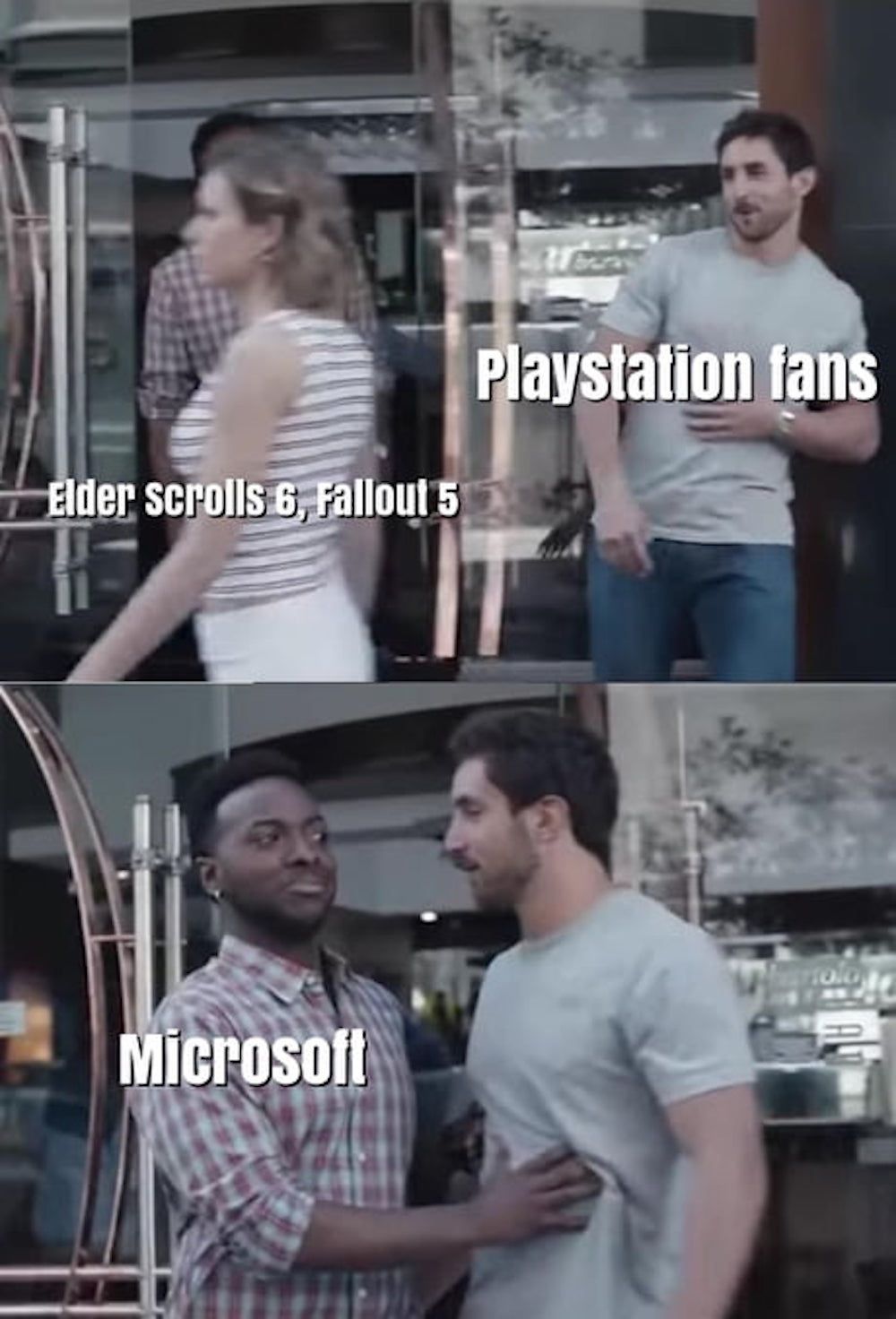 Exclusives meme Microsoft Sony and Bethesda