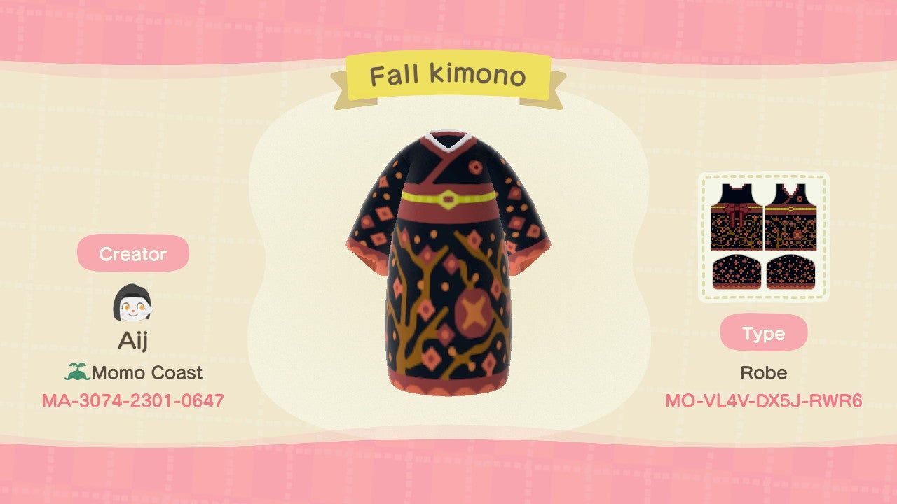 Animal Crossing Fall Kimono Design.