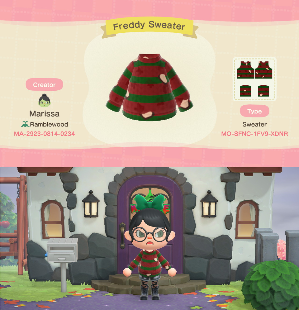 Freddy Kruger Design Animal Crossing New Horizons.