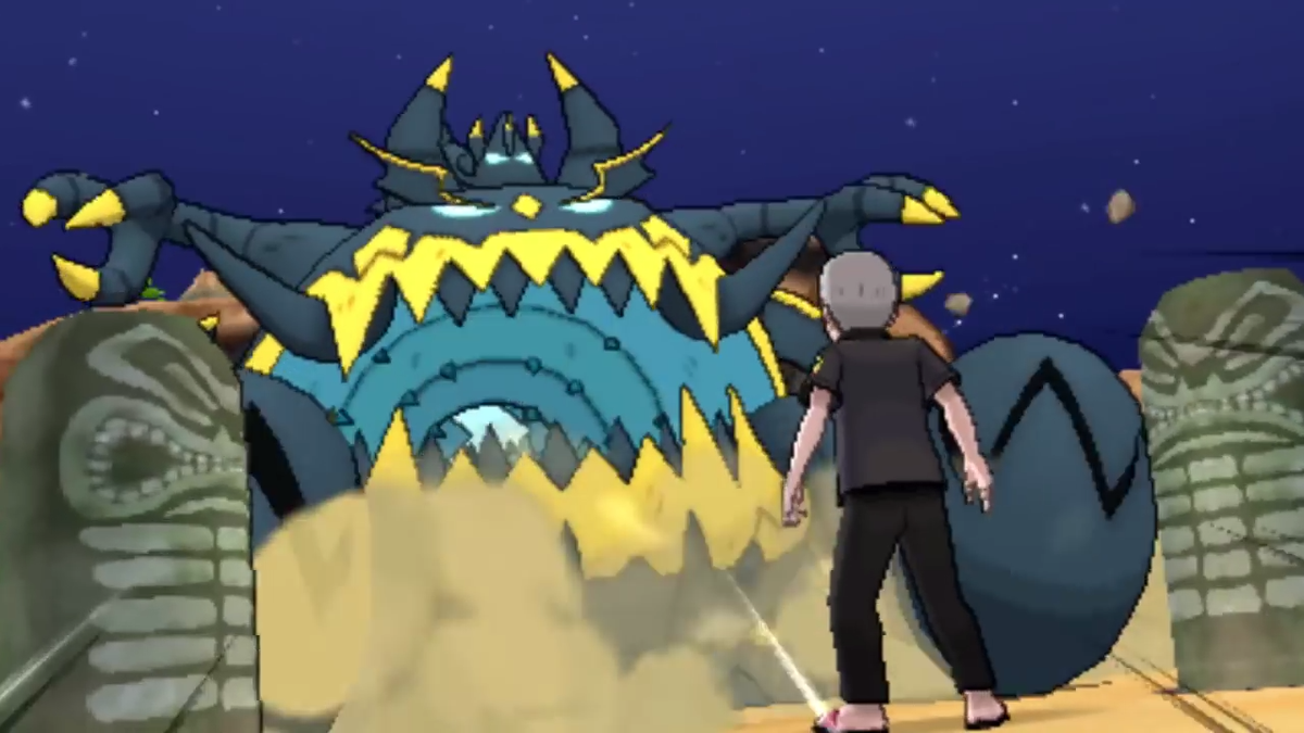ultra beast guzzlord and island kahuna nanu in the anime