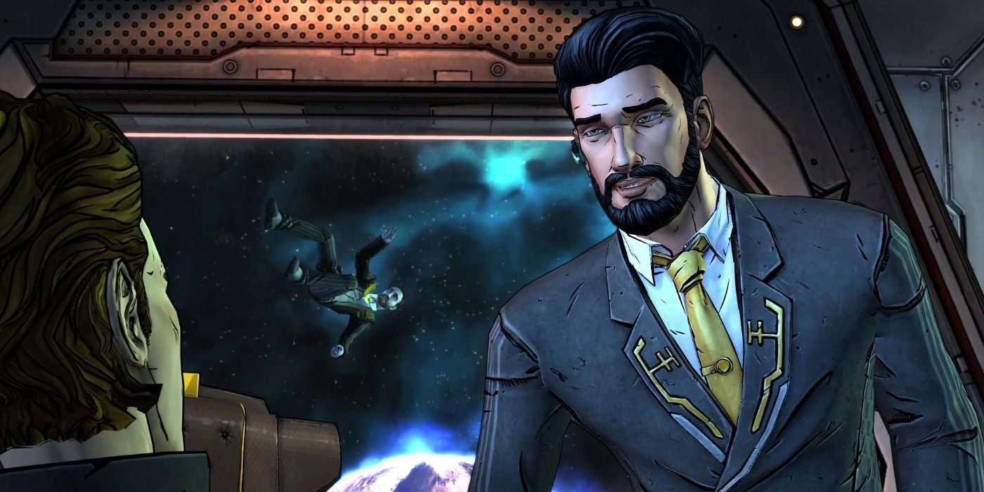 image of Vasquez from Tales From the Borderlands in his Hyperion office with a dead guy floating in space