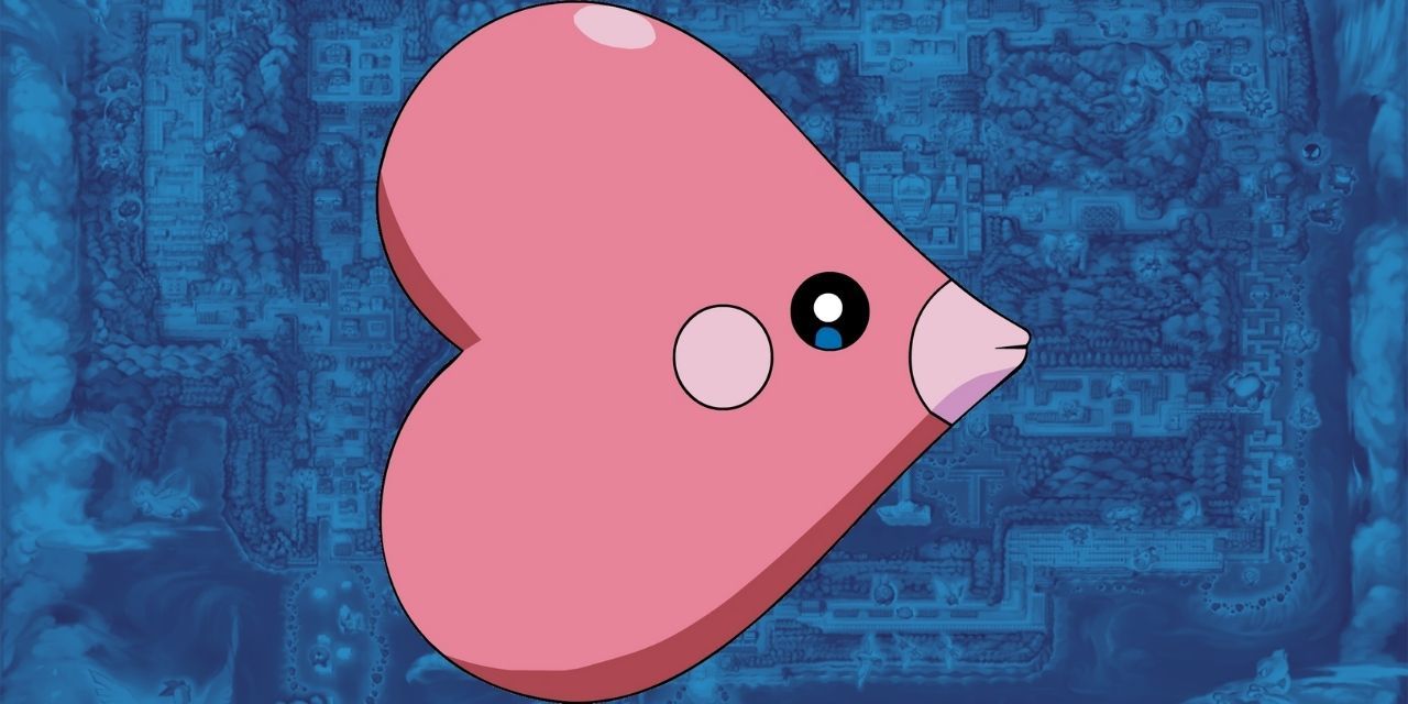 Luvdisc swimming to the right against a blue background