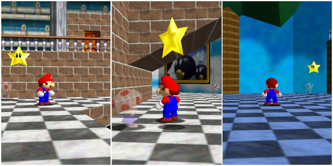 The various giving Toads of Super Mario 64 in Peach's Castle