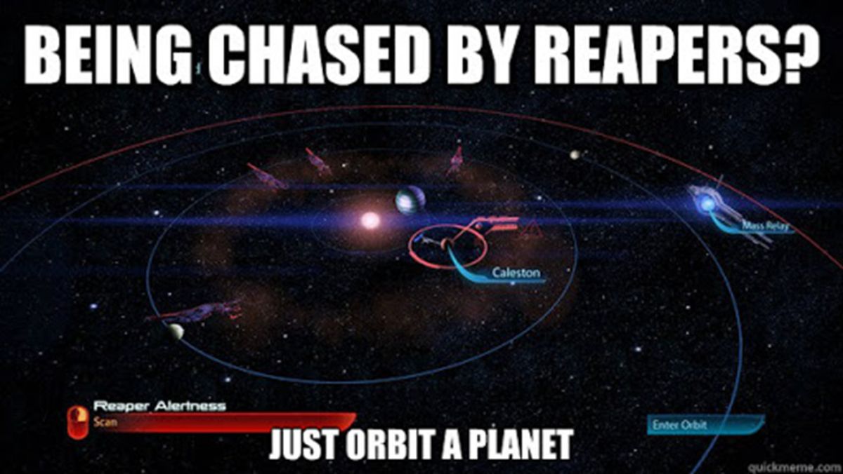 Mass Effect The Normandy Using A Planet's Orbit To Escape Reapers Meme