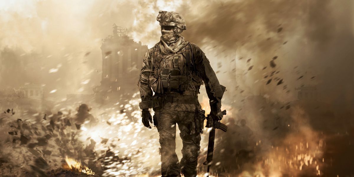 Modern Warfare 2 Box Art Soldier Walking With Explosion Behind Him