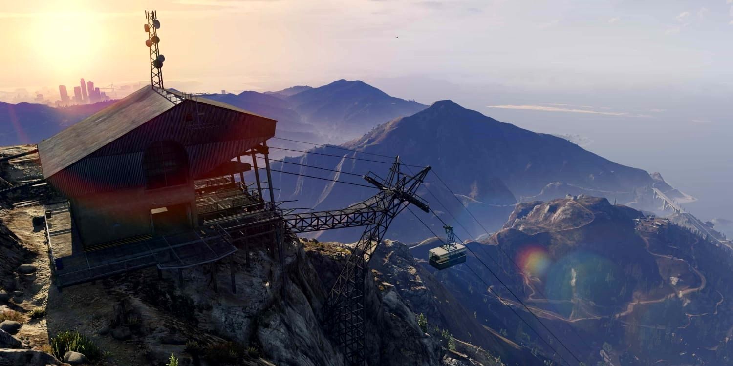 Screencap of Mount Chiliad in Grand Theft Auto V, source of a fake jetpack hoax