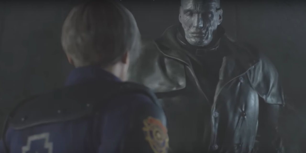 Mr. X facing Leon in Resident Evil 2 remake