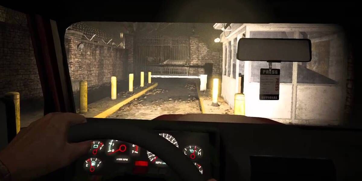 The protagonist driving in the car in Outlast