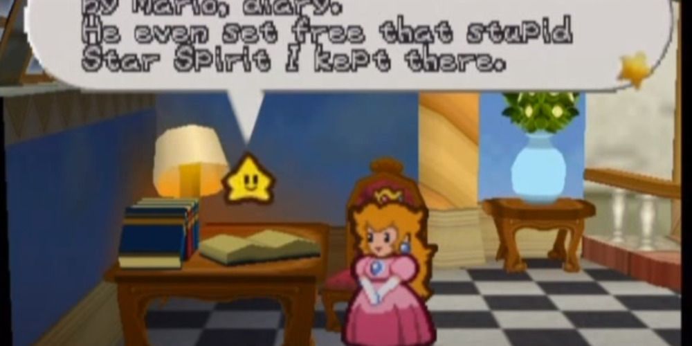 Peach reading Bowsers diary from Paper Mario