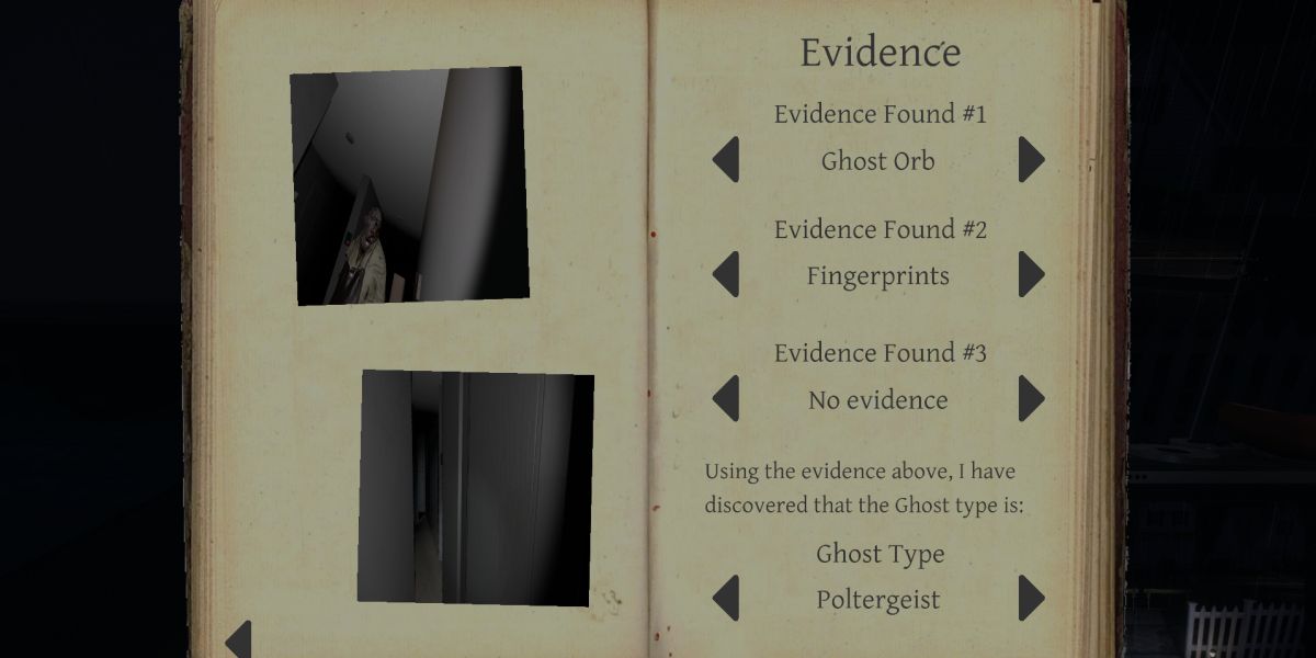 Labeled photos in journal in Phasmophobia