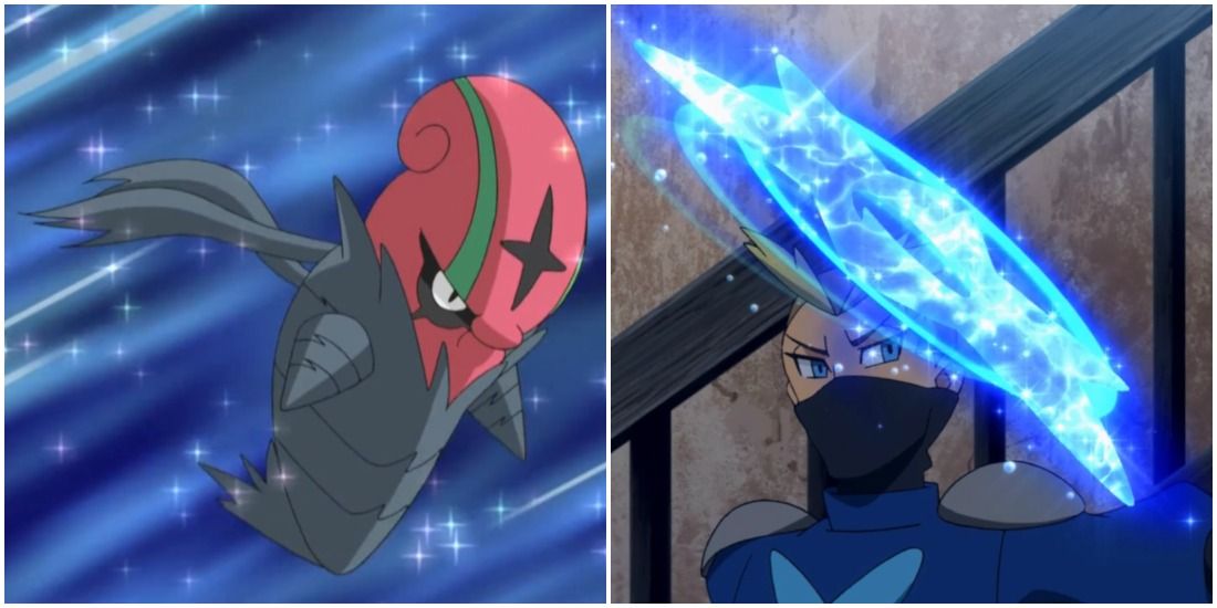 Accelgor next to a Water Shuriken in the Pokémon anime