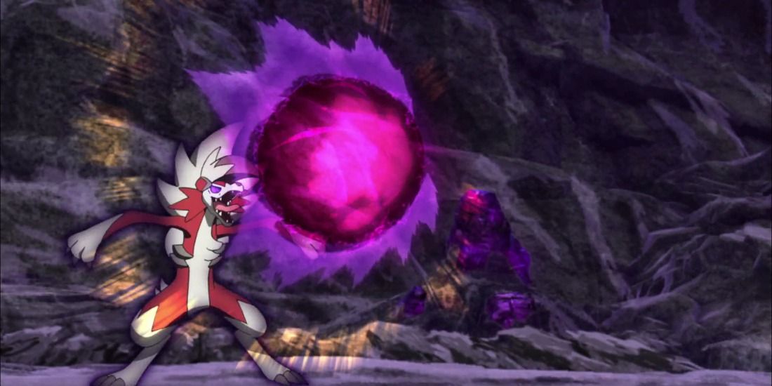Lycanroc using an intimidating Snarl in the Pokémon anime