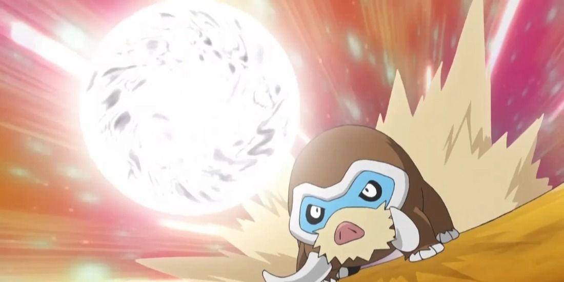 Mamoswine throwing an Ancient Power in the Pokémon anime