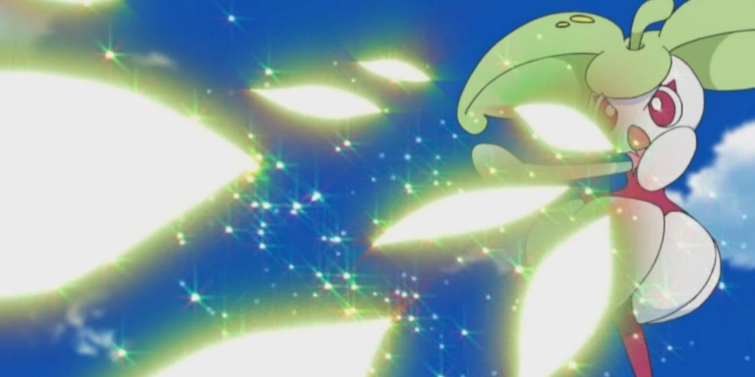Steenee using Magical Leaf in the Pokémon anime