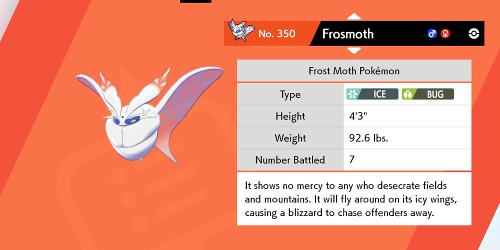 Frosmoth Pokedex entry in Pokemon Shield